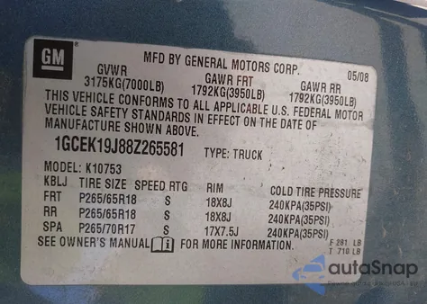 2008 Chevrolet Silverado 1500 Ltz z USA, uszkodzony, nr VIN 1GCEK19J88Z265581